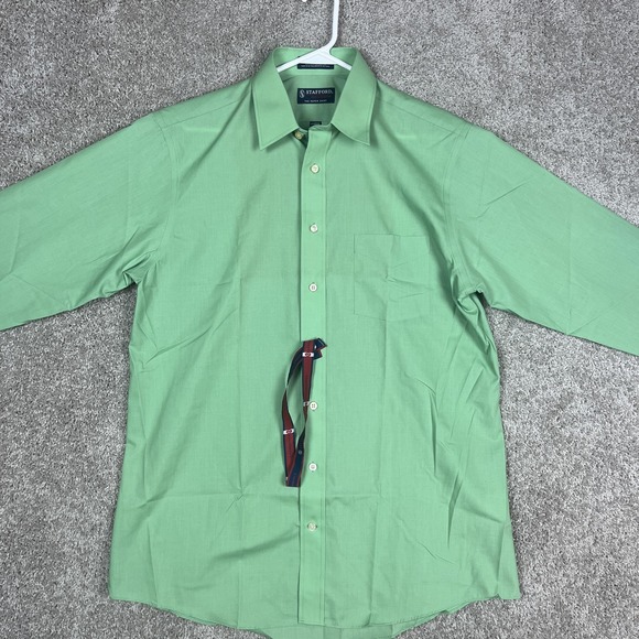 Stafford Shirt Mens 16 32-33 Green Classic Fit Long Sleeve Performance  Pocket Dress Shirts